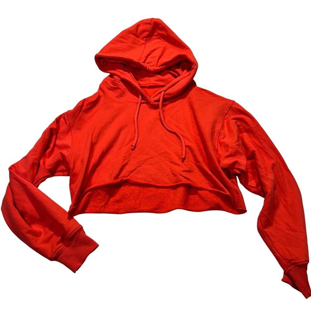 Skatie‎ Cropped Hoodie Womens Small Red Raw Hem Bamboo Blend Athleisure